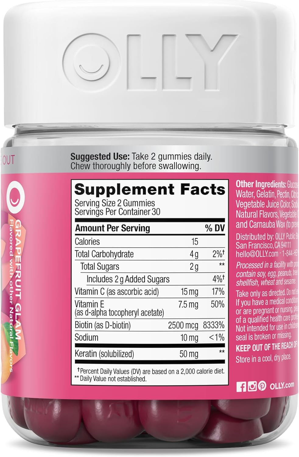 OLLY Undeniable Beauty Gummy – Birthday Gift for Her, Grapefruit Beauty Supplement Stocking Stuffer 60 Count