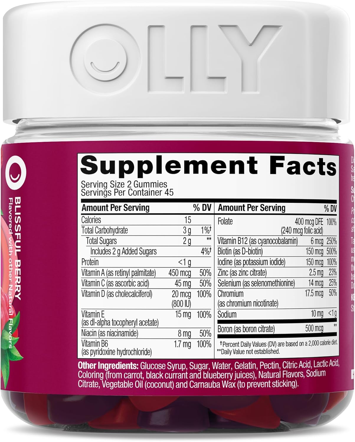 OLLY Women's Multivitamin Gummy – Bedside Daily Wellness Ritual for Energy and Immunity, Berry Flavor, 90 Count