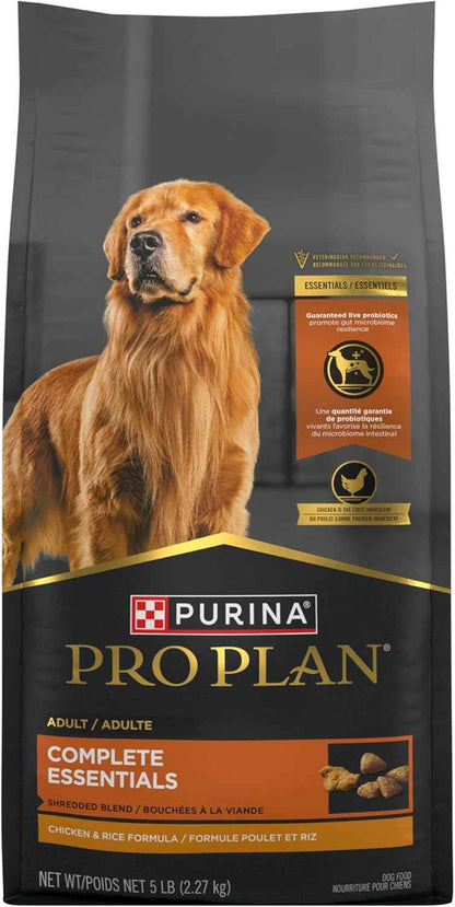 Purina Pro Plan Complete Essentials Shredded Chicken and Rice Formula - Vet-Researched Adult Dog Food for Trusted Safe Feeding - 5 lb