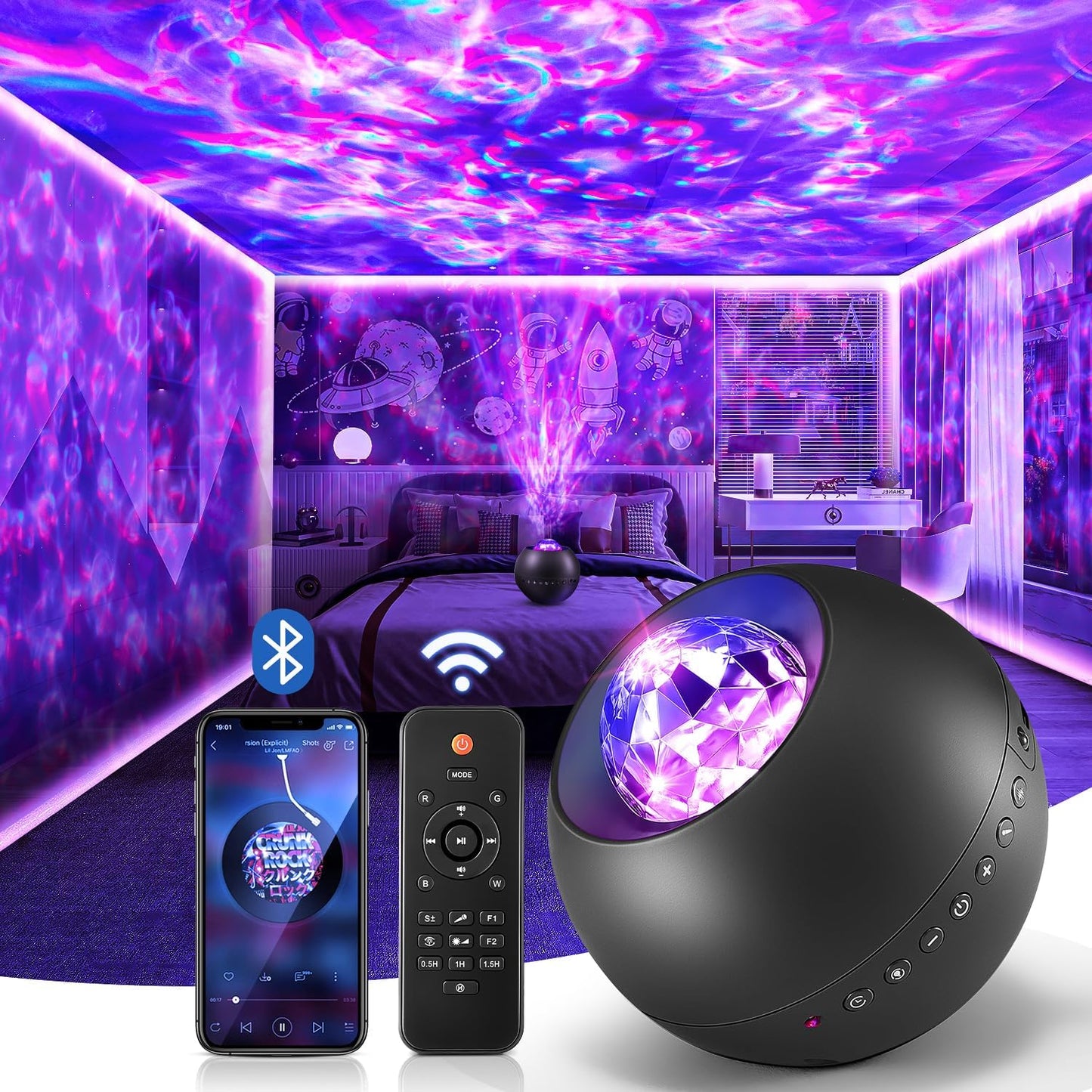 One Fire Galaxy Projector Star Night Light – Thoughtful Birthday Gift for Her with White Noise Sounds and Bluetooth Music for Bedroom Relaxation