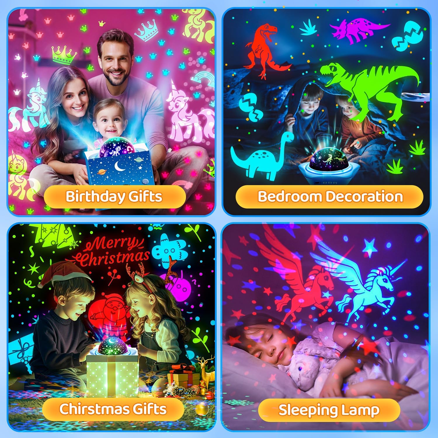 One Fire Kids Night Light Projector – 6 Film Slides & 78 Lighting Modes, Cordless 360° Rotating Star Projector for Nursery and Toddler Bedroom