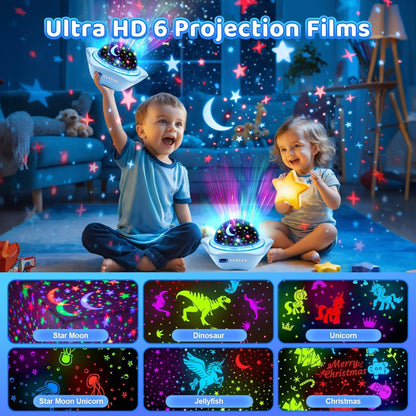 One Fire Kids Night Light Projector – 6 Film Slides & 78 Lighting Modes, Cordless 360° Rotating Star Projector for Nursery and Toddler Bedroom