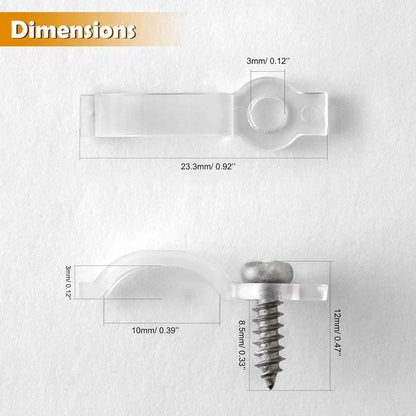 LuminEdge LED Strip Mounting Clips – Home Office Task Lighting Under-Shelf Holders, 100-Pack Clear Brackets