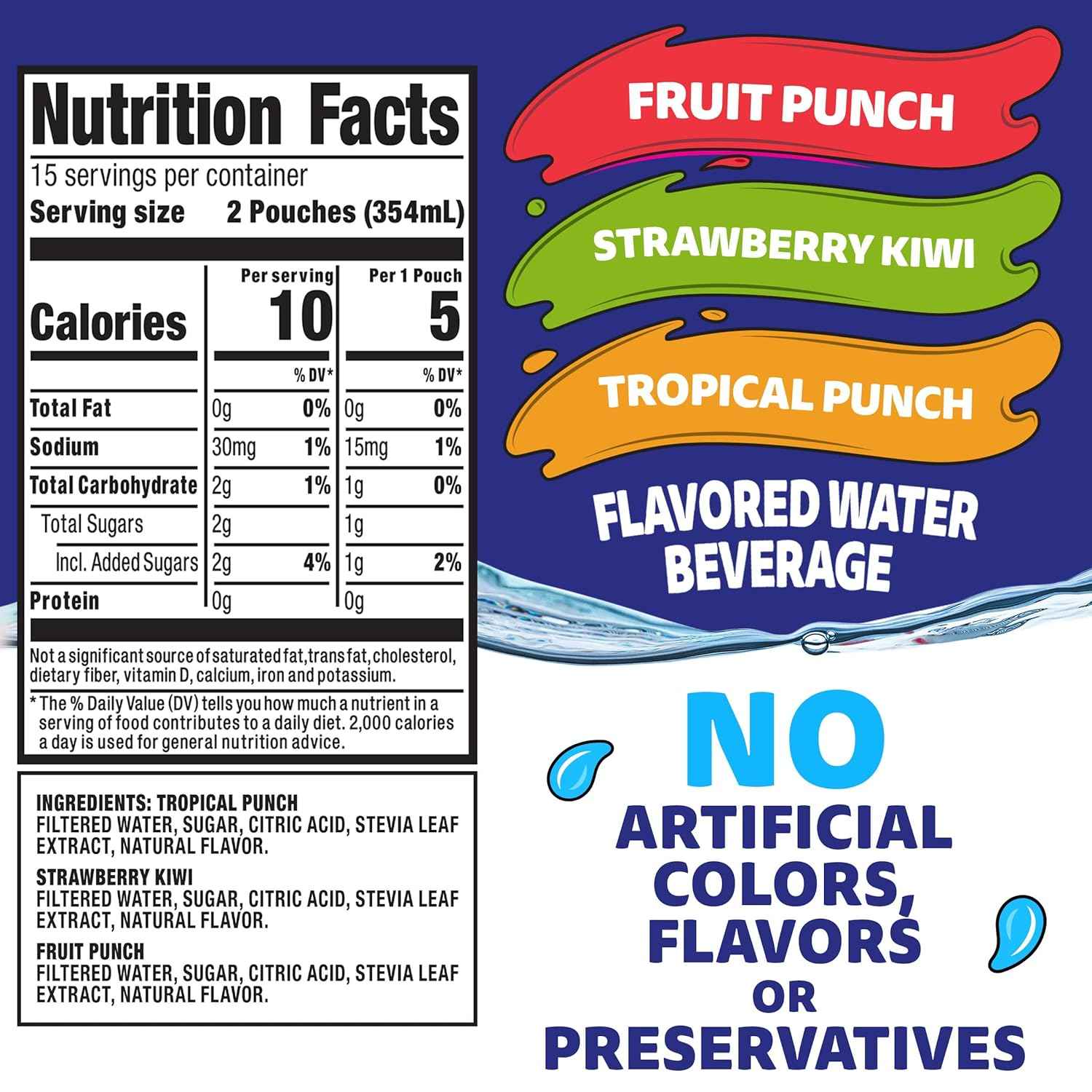 Capri Sun Roarin' Waters Flavored Water – Only 1g of Sugar per Pouch for a Smarter Swap to Juice and Soda, 30 ct