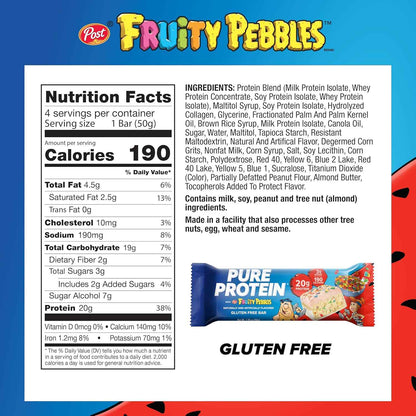 Pure Protein Fruity PEBBLES™ Protein Bar – Lunchbox-Friendly Snack Kids Love, 20g Protein, 3g Sugar