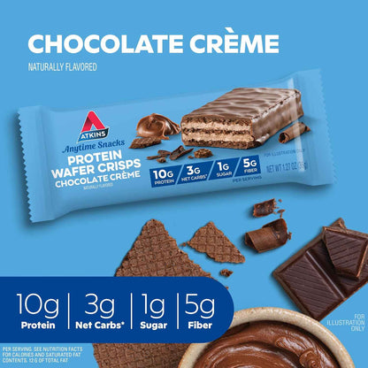 Atkins Chocolate Crème Protein Wafer Crisps – Gym Bag Recovery Snack, 10g Protein Post-Workout Treat