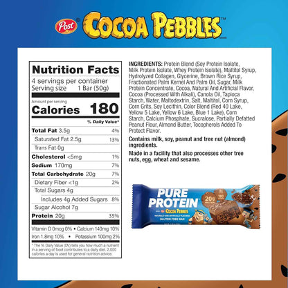Pure Protein Cocoa PEBBLES Protein Bars – Nutritious Lunchbox Snack for School and Soccer Practice