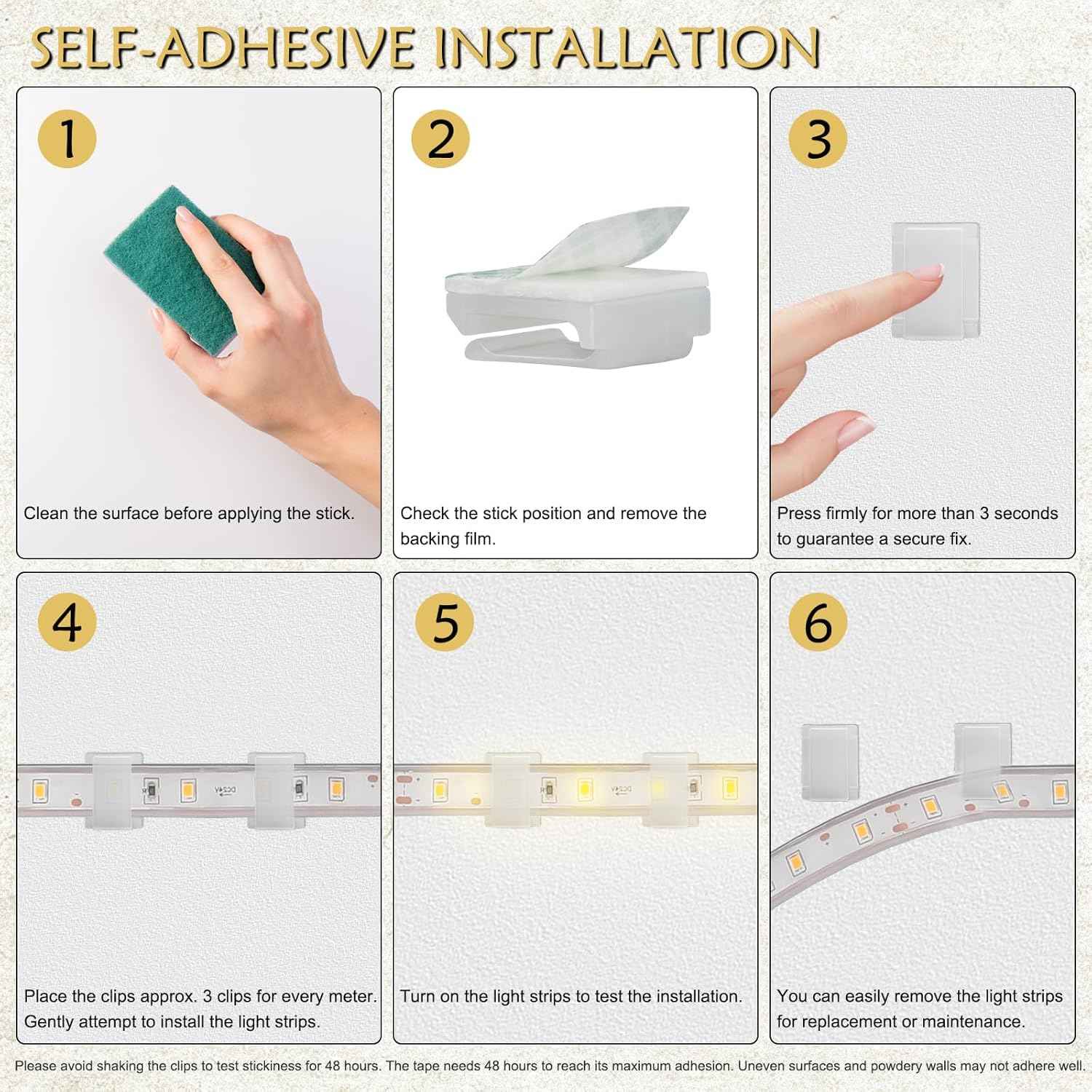GooChan LED Strip Clips – Secure Adhesive Mounting to Prevent Falling Strips in Homes with Kids and Pets, 100 Pack