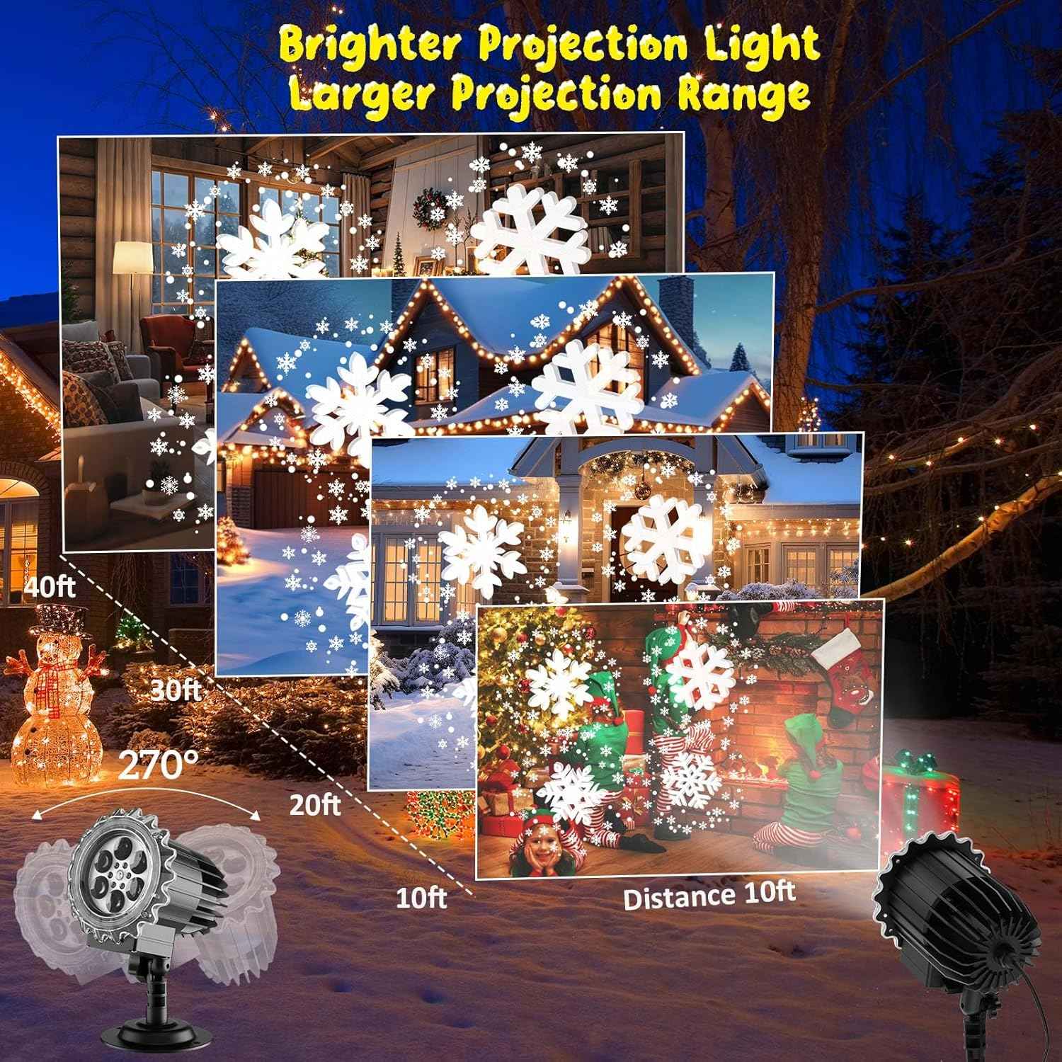 3D Snowflake LED Projector – Bedroom Wall Decor with Dynamic Falling Snow Effect