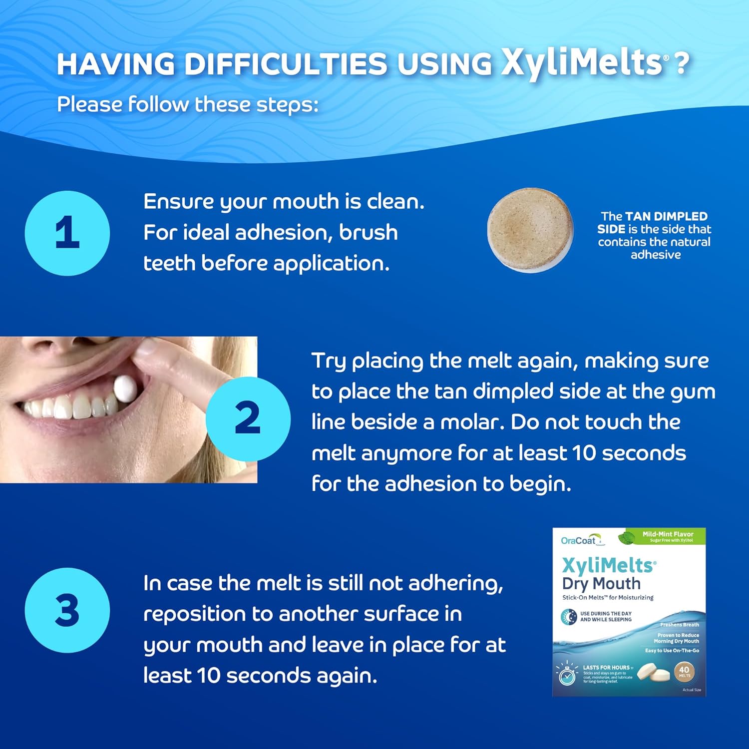 Oracoat XyliMelts – Non-Acidic pH 8 Dry Mouth Discs for Safe Overnight Oral Care, Sugar-Free Xylitol, 40 Count, Mild Mint