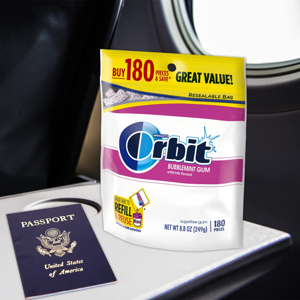 ORBIT Bubblemint Sugar Free Chewing Gum 180 Piece Bulk Bag, Diabetic and Keto Friendly Daily Chew