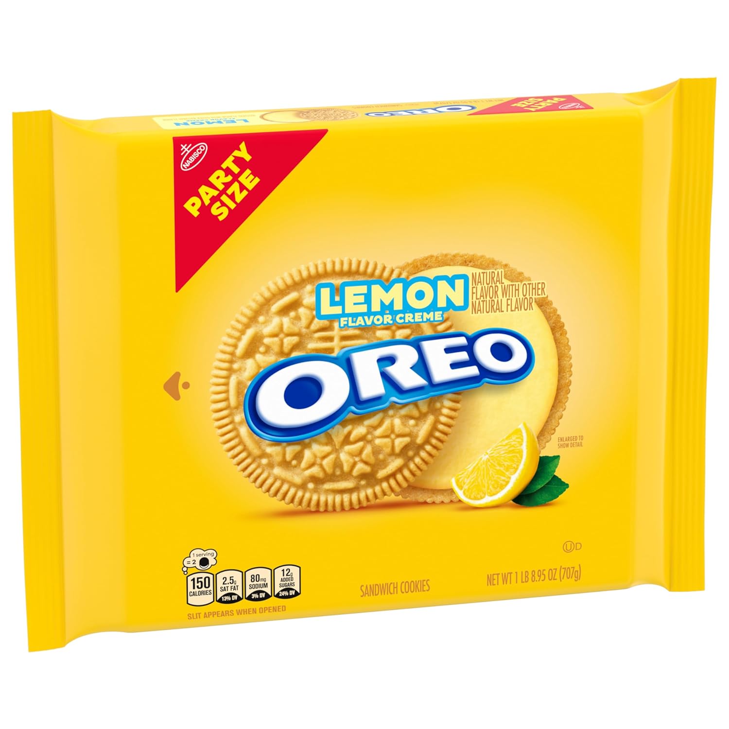 OREO Lemon Creme Sandwich Cookies Party Size – Lunch Box Snack for Kids, Resealable 24.95 oz Pouch