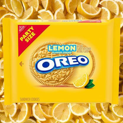 OREO Lemon Creme Sandwich Cookies Party Size – Lunch Box Snack for Kids, Resealable 24.95 oz Pouch