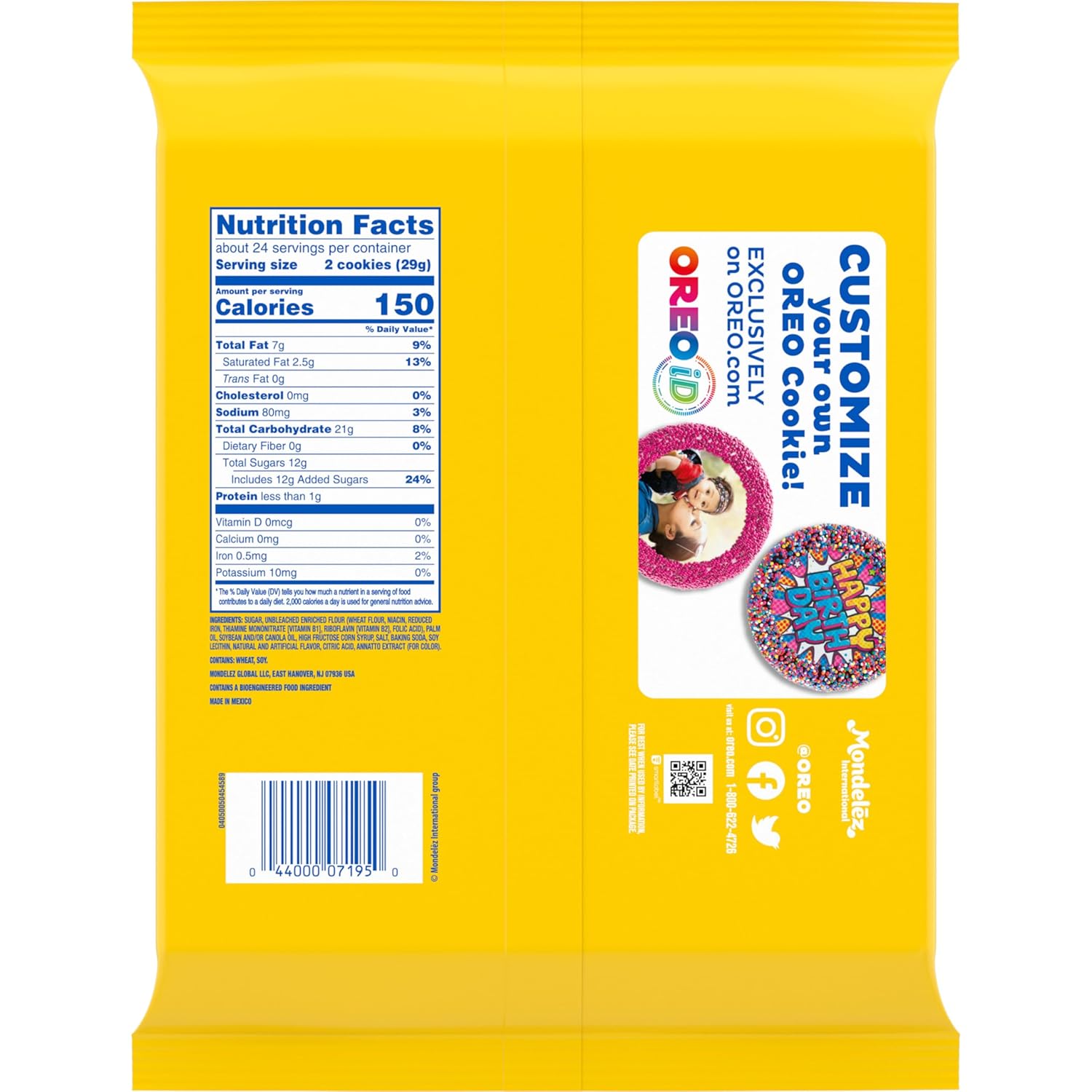 OREO Lemon Creme Sandwich Cookies Party Size – Lunch Box Snack for Kids, Resealable 24.95 oz Pouch