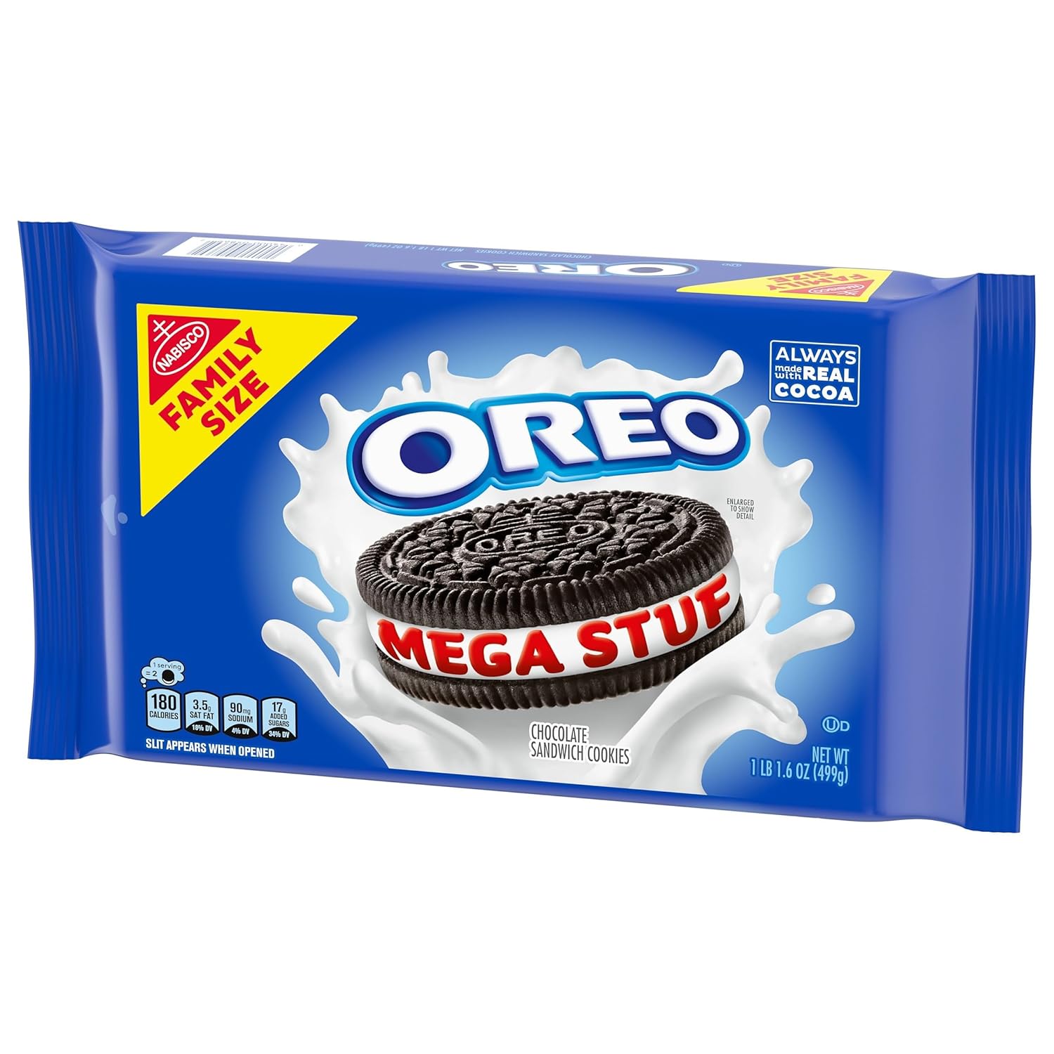 OREO Mega Stuf Chocolate Sandwich Cookies – Family Size Pack for Kids Lunchboxes and After-School Snacks, 17.6 oz