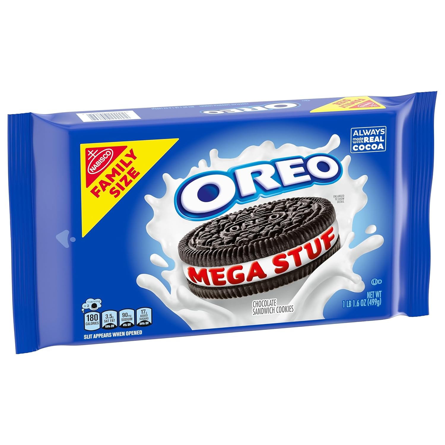 OREO Mega Stuf Chocolate Sandwich Cookies – Family Size Pack for Kids Lunchboxes and After-School Snacks, 17.6 oz