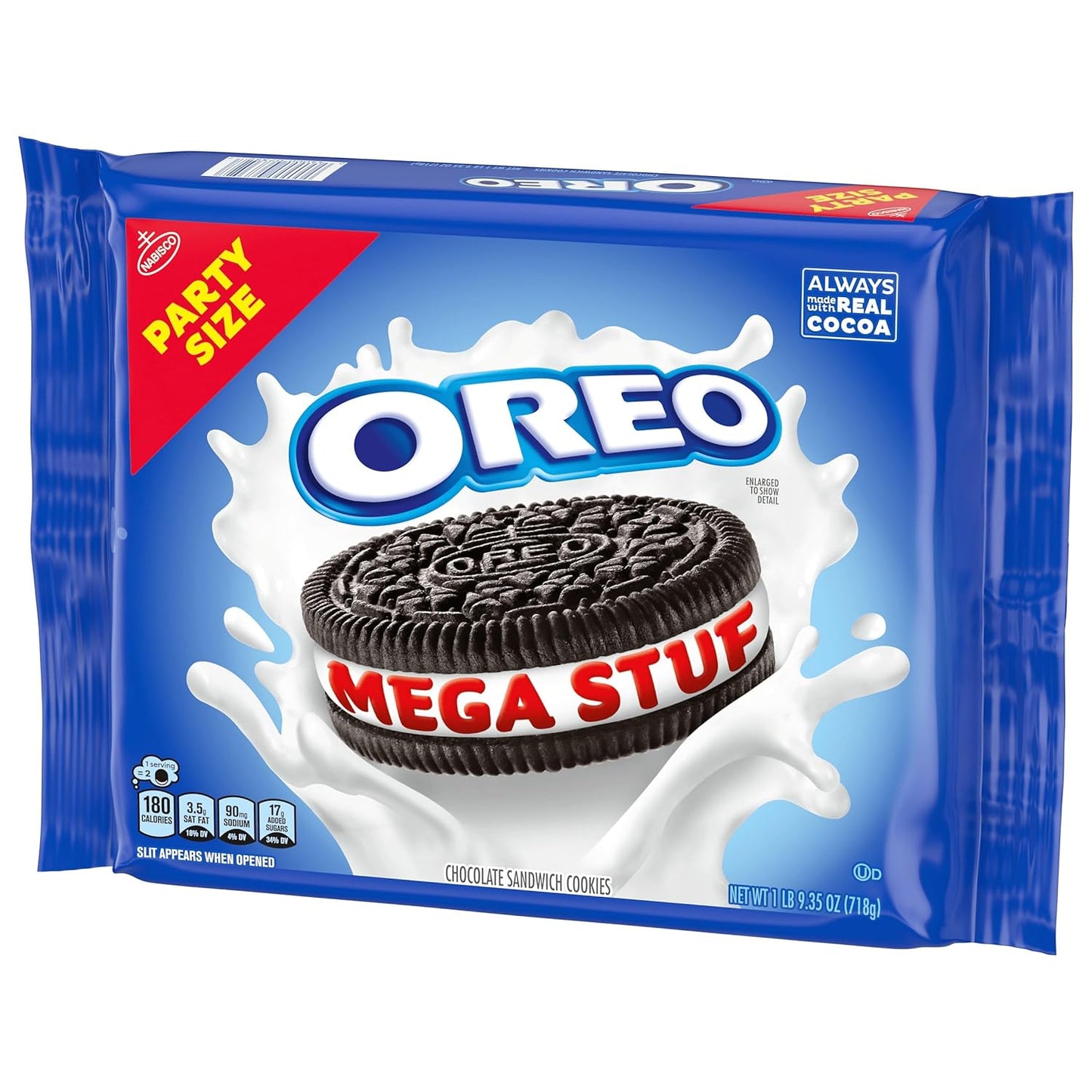OREO Mega Stuf Chocolate Sandwich Cookies, Party Size, 1 lb 9.35 oz – Lunchbox Treat and After-School Snack for Kids' Lunchboxes and Pantry