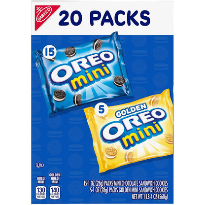OREO Mini Mix Sandwich Cookies Variety Pack 20 Snack Packs for Kids School Lunch Boxes, Bulk Individual Bags