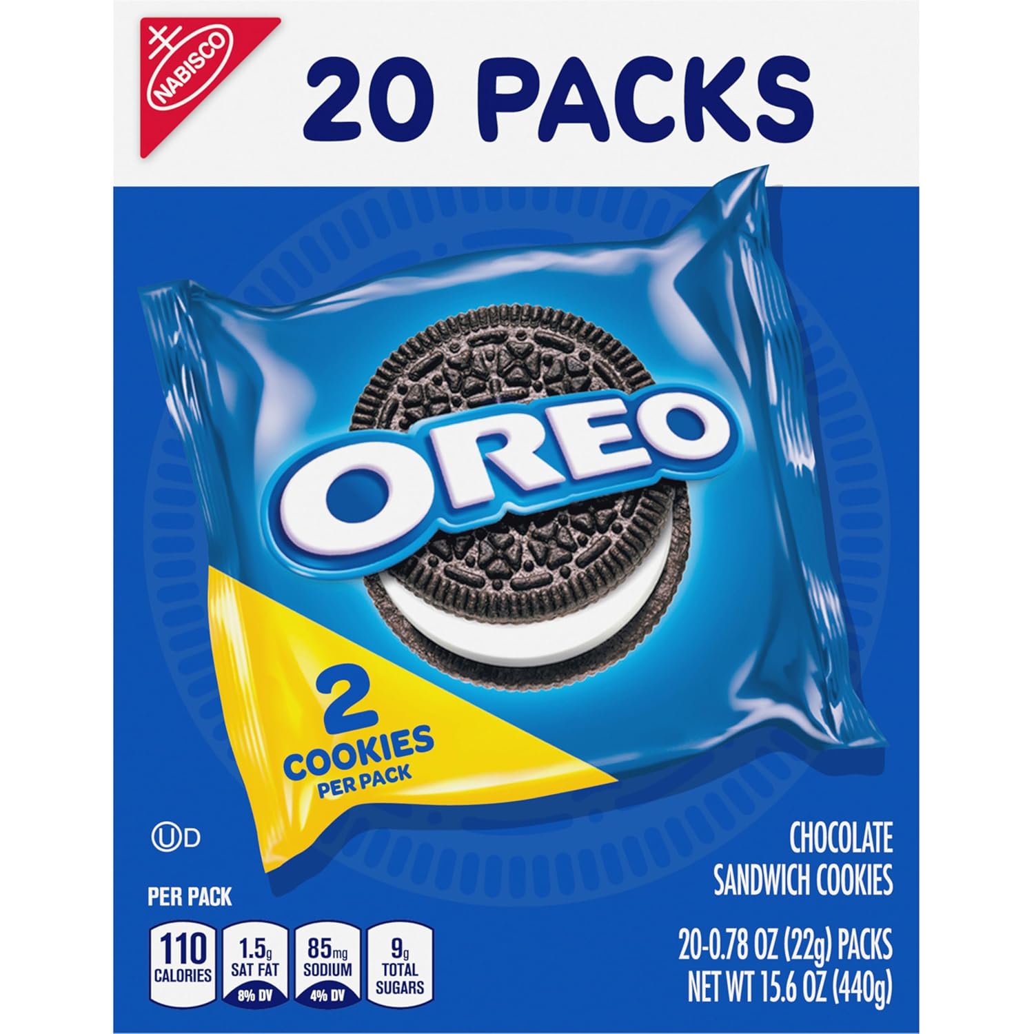 OREO Original Chocolate Sandwich Cookies Snack Packs – Lunchbox Treats for Kids, 20 Individually Wrapped 2-Cookie Packs