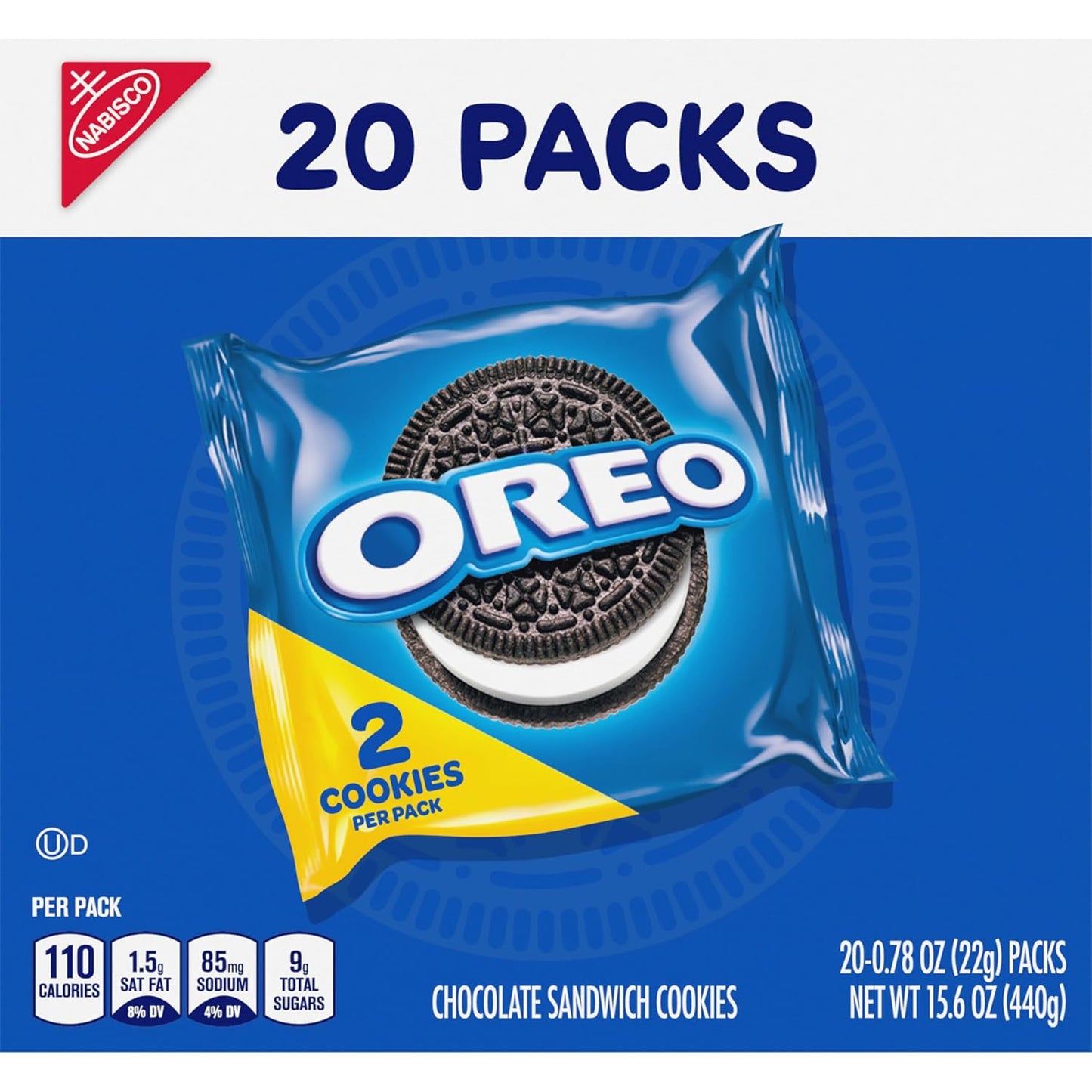 OREO Original Chocolate Sandwich Cookies Snack Packs – Lunchbox Treats for Kids, 20 Individually Wrapped 2-Cookie Packs