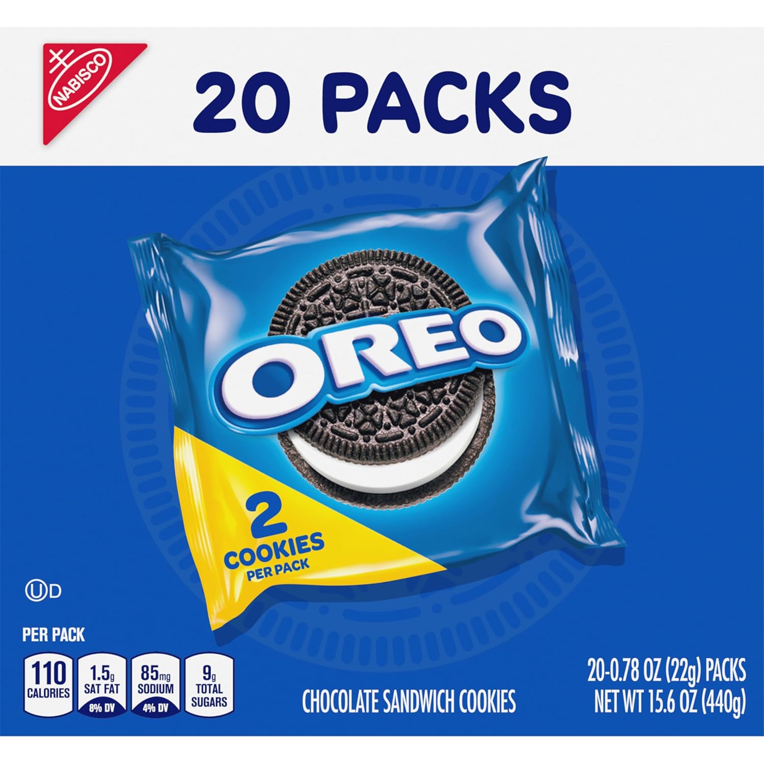 OREO Original Chocolate Sandwich Cookies Snack Packs – Lunchbox Treats for Kids, 20 Individually Wrapped 2-Cookie Packs