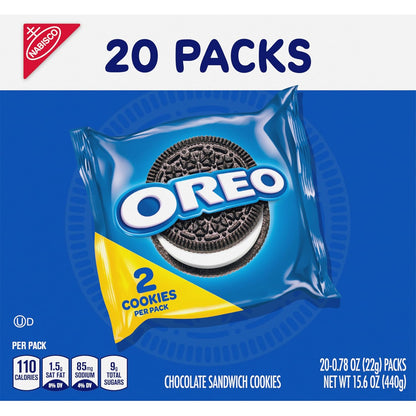 OREO Original Chocolate Sandwich Cookies Snack Packs – Lunchbox Treats for Kids, 20 Individually Wrapped 2-Cookie Packs