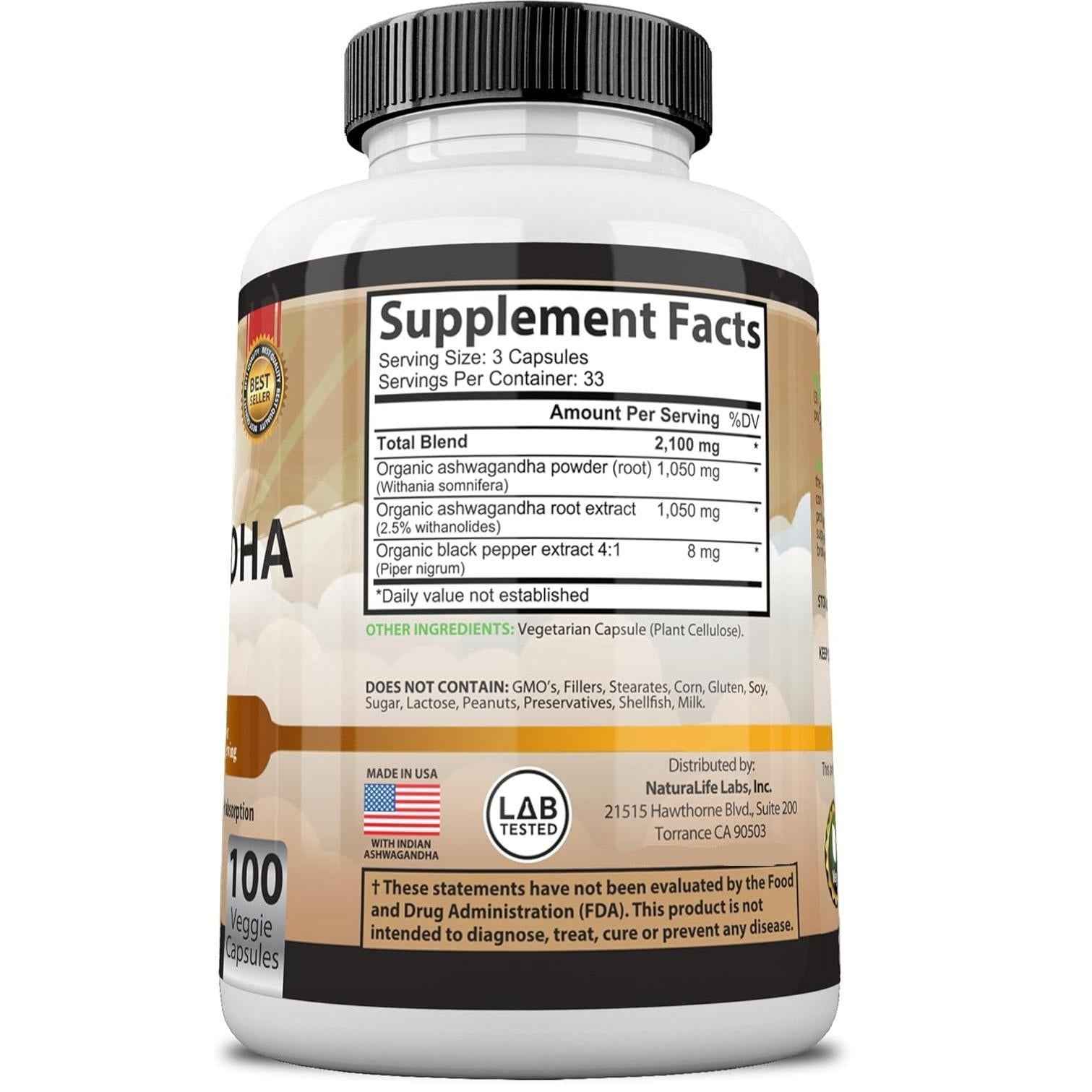 NaturaLife Labs Organic Ashwagandha 2100 mg – Thoughtful Wellness Gift for Her on Birthdays and Holidays