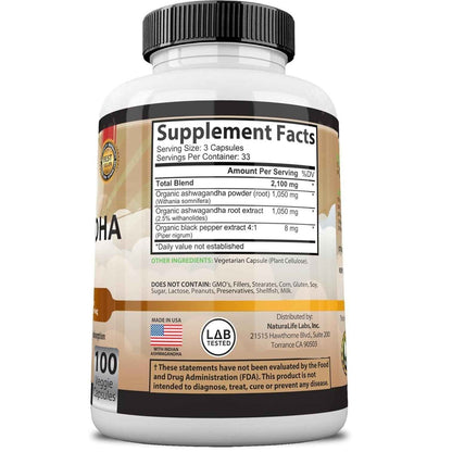 NaturaLife Labs Organic Ashwagandha 2100 mg – Thoughtful Wellness Gift for Her on Birthdays and Holidays