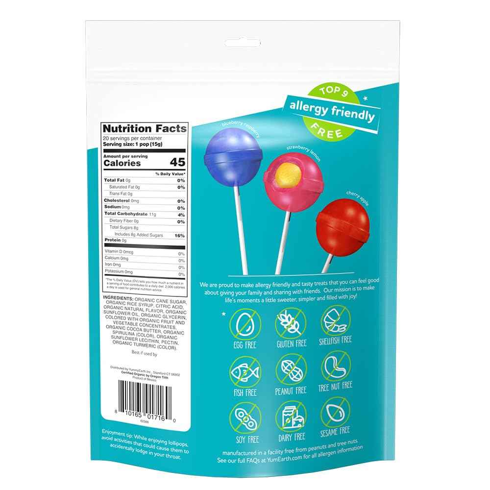 YumEarth Organic Duo Pops – Dye-Free Chewy Center Lollipops for Nursery Snack Jars and Sunday School Treasure Boxes