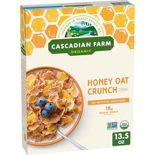 Cascadian Farm Honey Oat Crunch Cereal – USDA Organic Honey Oat Crunch for Family Breakfast Nook, 13.5 oz