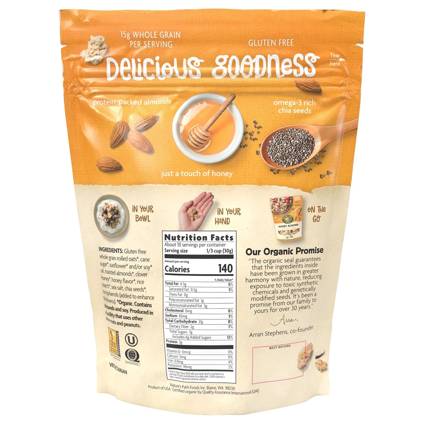 organic whole grain base providing 15g whole grains per serving