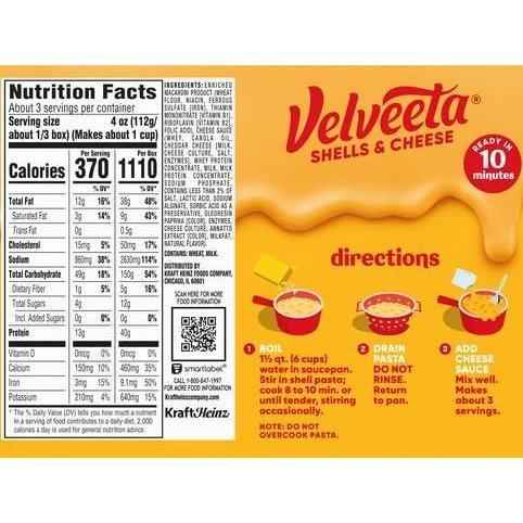 Velveeta Shells and Cheese Original – 10 Minute Late Night Study Fuel for College Students, 3 Box Pack, 12 oz Each