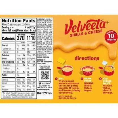 Velveeta Shells and Cheese Original – 10 Minute Late Night Study Fuel for College Students, 3 Box Pack, 12 oz Each