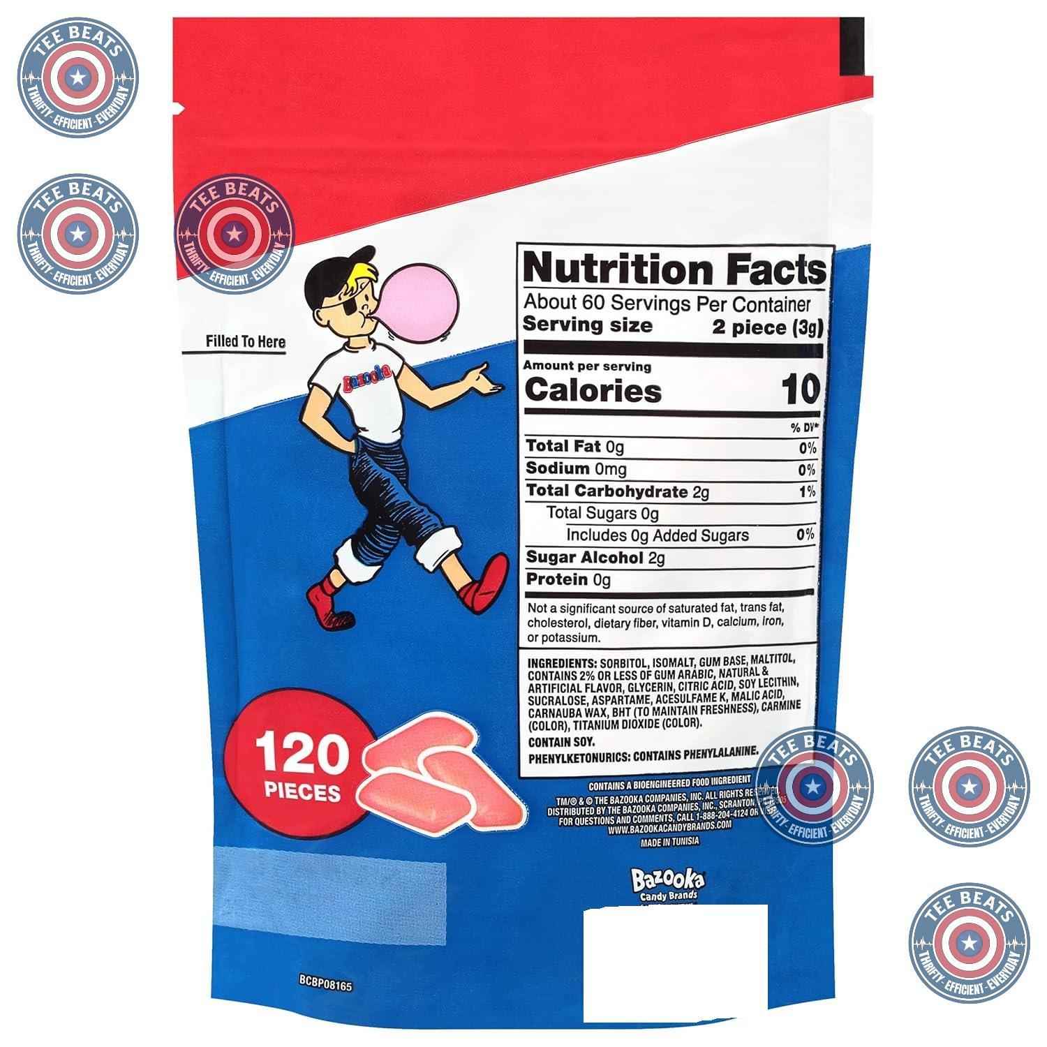 Bazooka Sugar-Free Bubble Gum Bulk – Safe Candy Choice for Kids Sports Birthday Parties, Piñata Fillers, and Classroom Treats, 120 Pellets