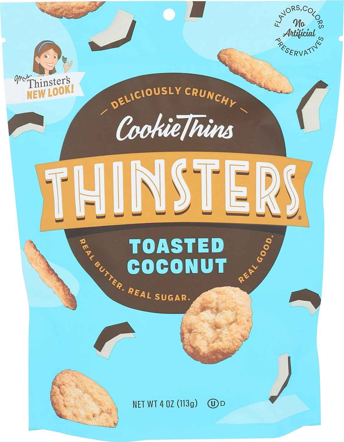 Thinsters Toasted Coconut Cookies – Travel Snack for Road Trips and Commutes, Resealable 4 oz Bag