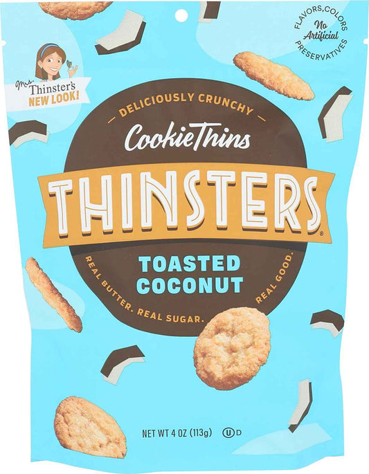 Thinsters Toasted Coconut Cookies – Travel Snack for Road Trips and Commutes, Resealable 4 oz Bag