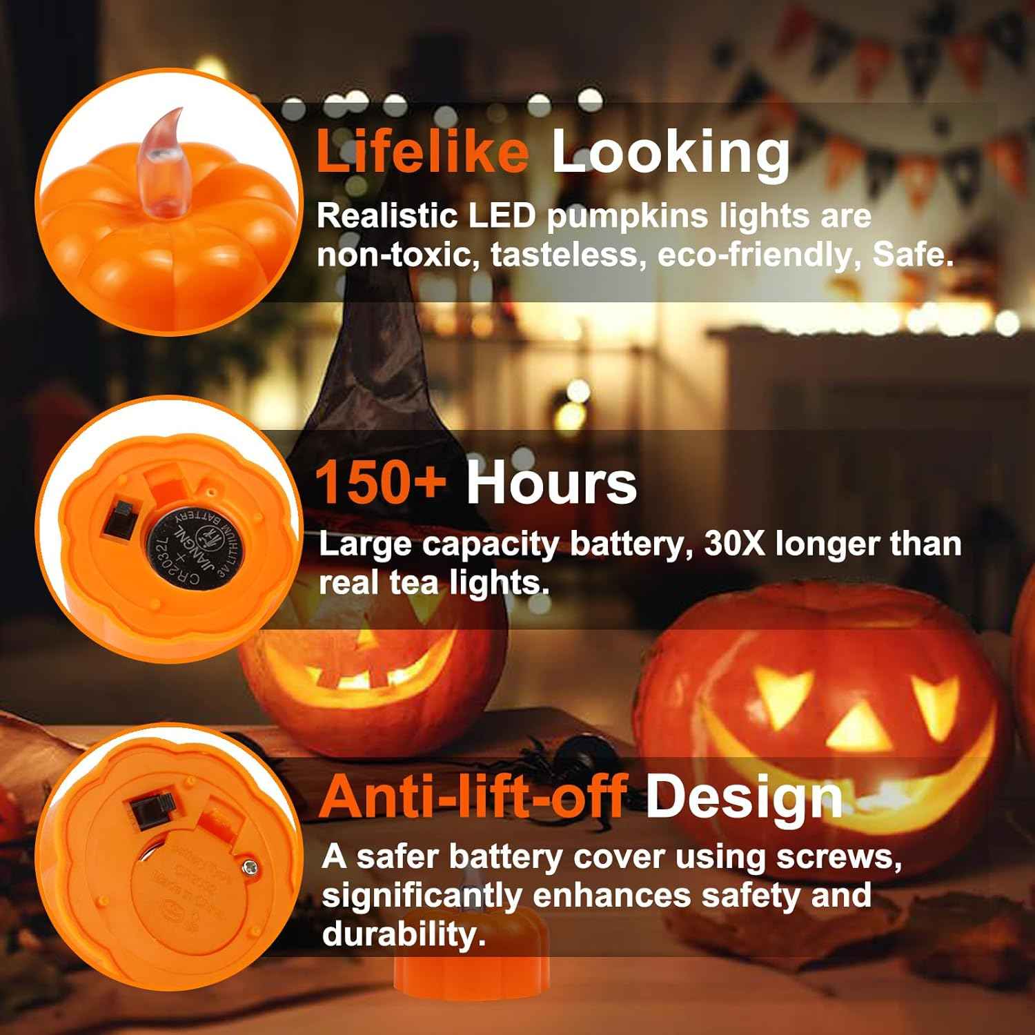 Battery Operated Pumpkin Candles – No Open Flame Indoor Lighting for Bedroom, Nursery, and Senior Living Spaces