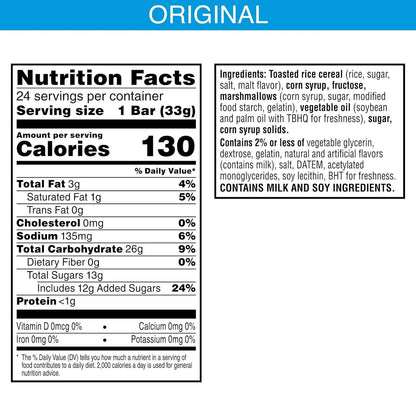 Rice Krispies Treats Homestyle Marshmallow Snack Bars Portable Snacks for Car Rides and Road Trips, Individually Wrapped 24 Count
