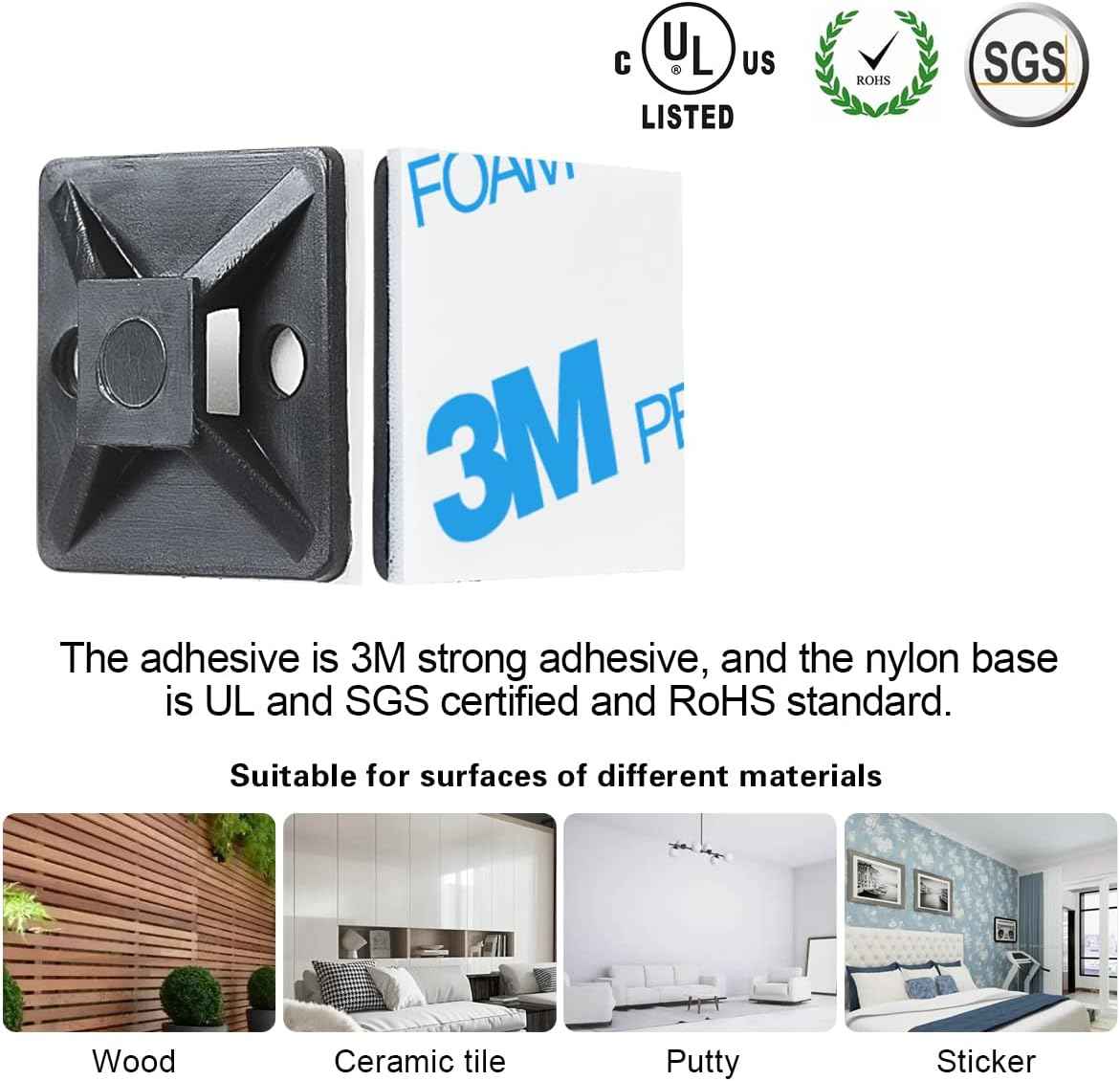 XHF No Drill Adhesive Cable Tie Mounts – Tip Over Prevention Wall Anchoring for Lightweight Furniture, Dressers and Shelves