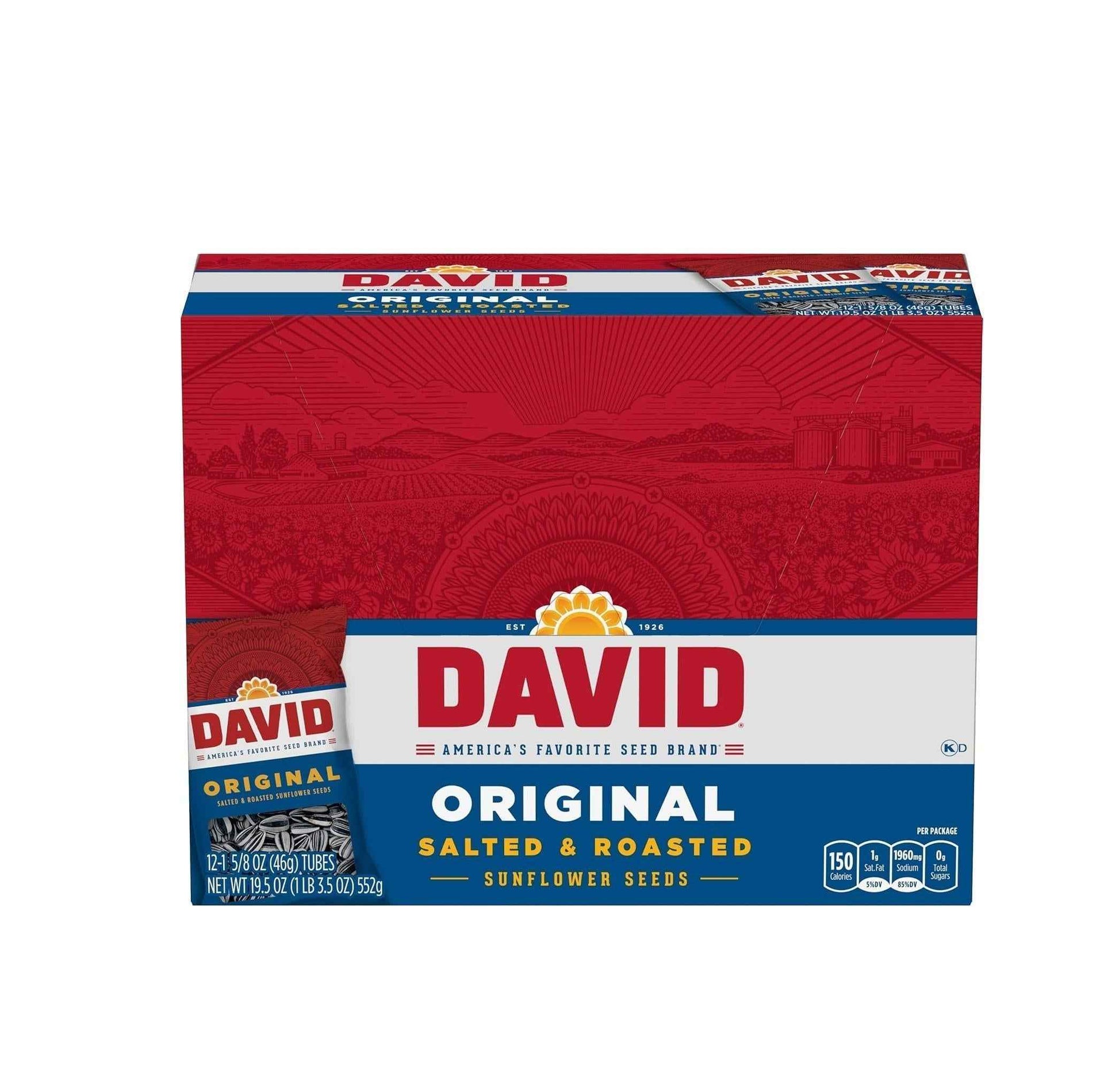 DAVID Roasted and Salted Sunflower Seeds 12 Pack – Magnesium-Rich Snack for Workout Recovery and Cravings