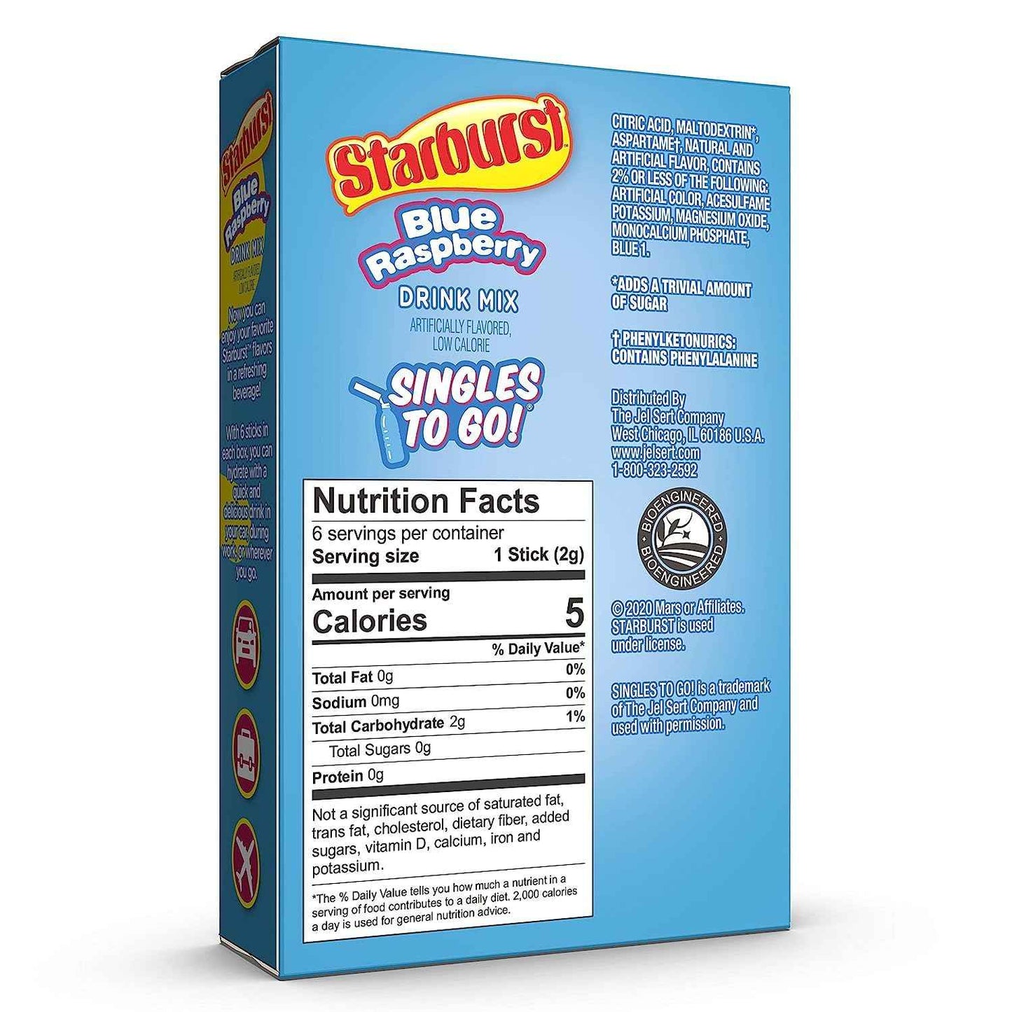 Starburst Blue Raspberry Singles To Go – Sugar-Free Drink Mix for Kids' Lunchboxes and After-School Snacks