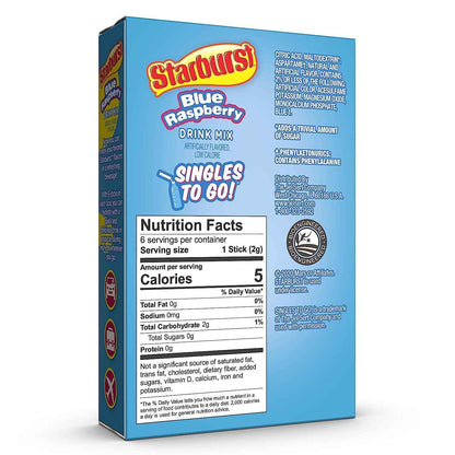 Starburst Blue Raspberry Singles To Go – Sugar-Free Drink Mix for Kids' Lunchboxes and After-School Snacks