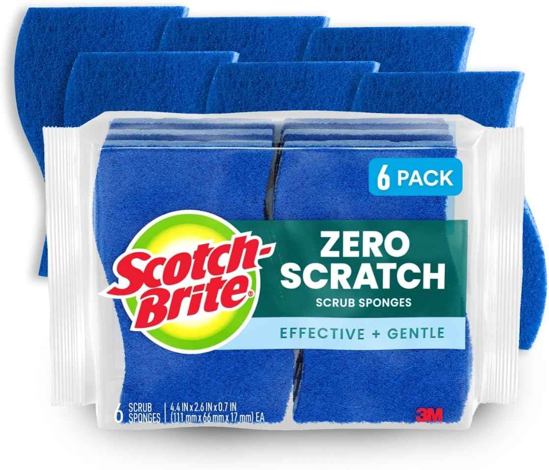 Scotch-Brite Zero Scratch Scrub Sponge – Non-Abrasive Cookware Cleaner, Protects Nonstick Coatings in Family Kitchens