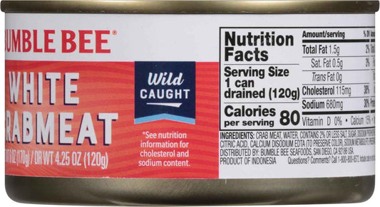 Bumble Bee Canned Crab Meat – 16g Protein Snack for Mindful Eating and Calorie-Conscious Home Chefs