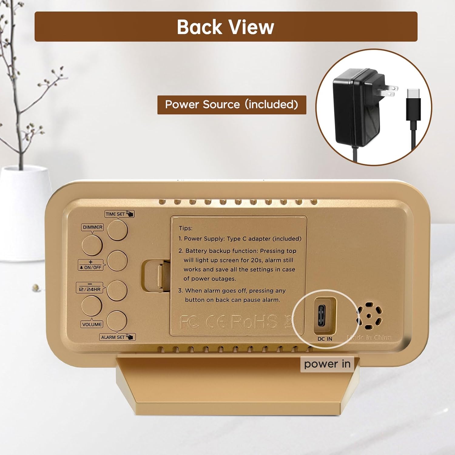 Peakeep Slim LED Clock – Study Room Timer and Alarm for Students with Loud 100 dB Wake-Up