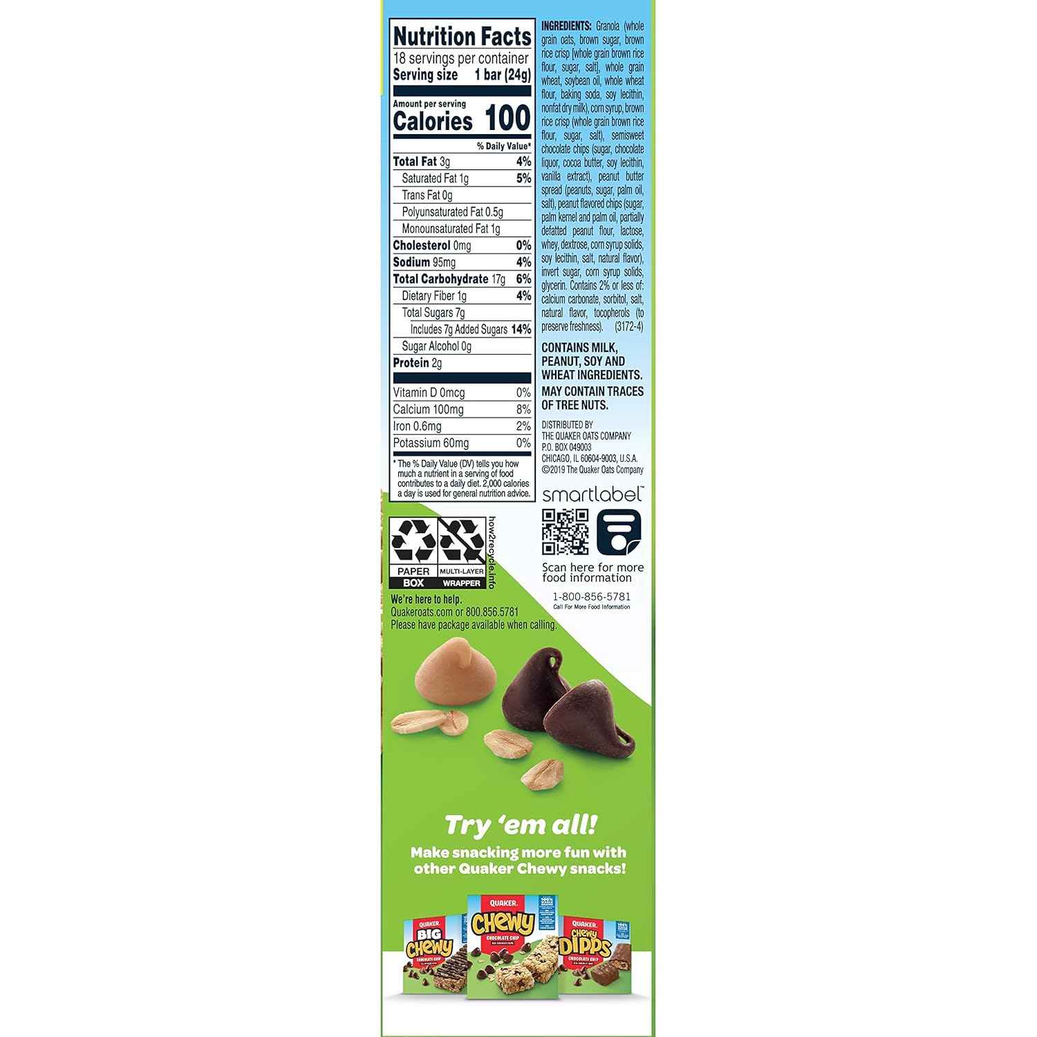 Quaker Chewy Peanut Butter Chocolate Chip Granola Bars – Resealable 15.2 oz Pantry Box for a Tidy Kitchen Counter Aesthetic