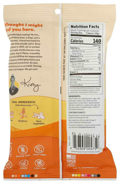 Quinn Snacks Peanut Butter Filled Pretzels, 7 Oz – Clean-Label Desk Snack for Mindful Afternoons