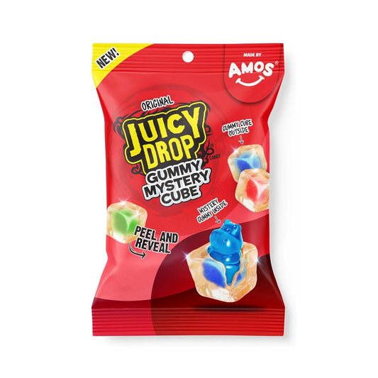 peelable strawberry-flavored gummy cube exterior