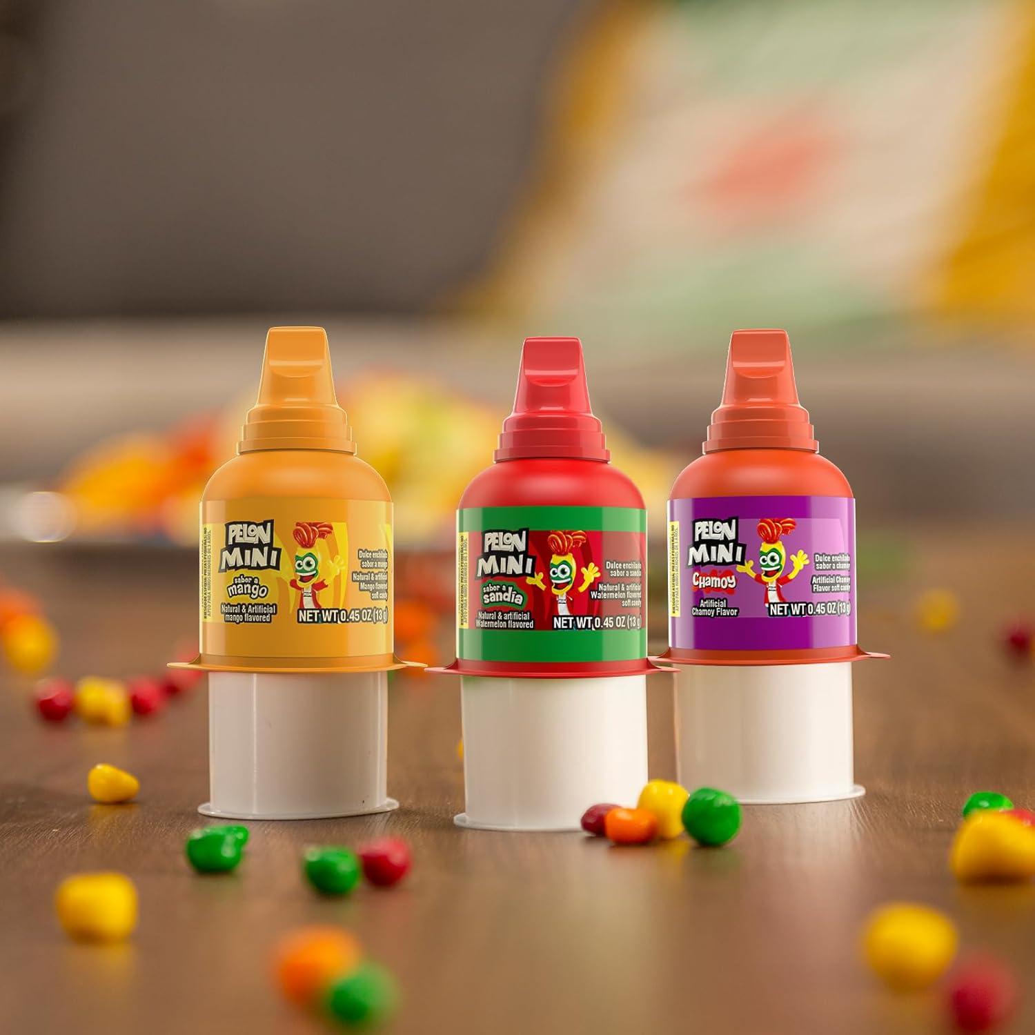 Pelon Pelo Rico Mini Assorted Candy Squeezable Bottles – Safe Party Favor for Kids Birthday Goodie Bags, Watermelon Mango Chamoy Variety