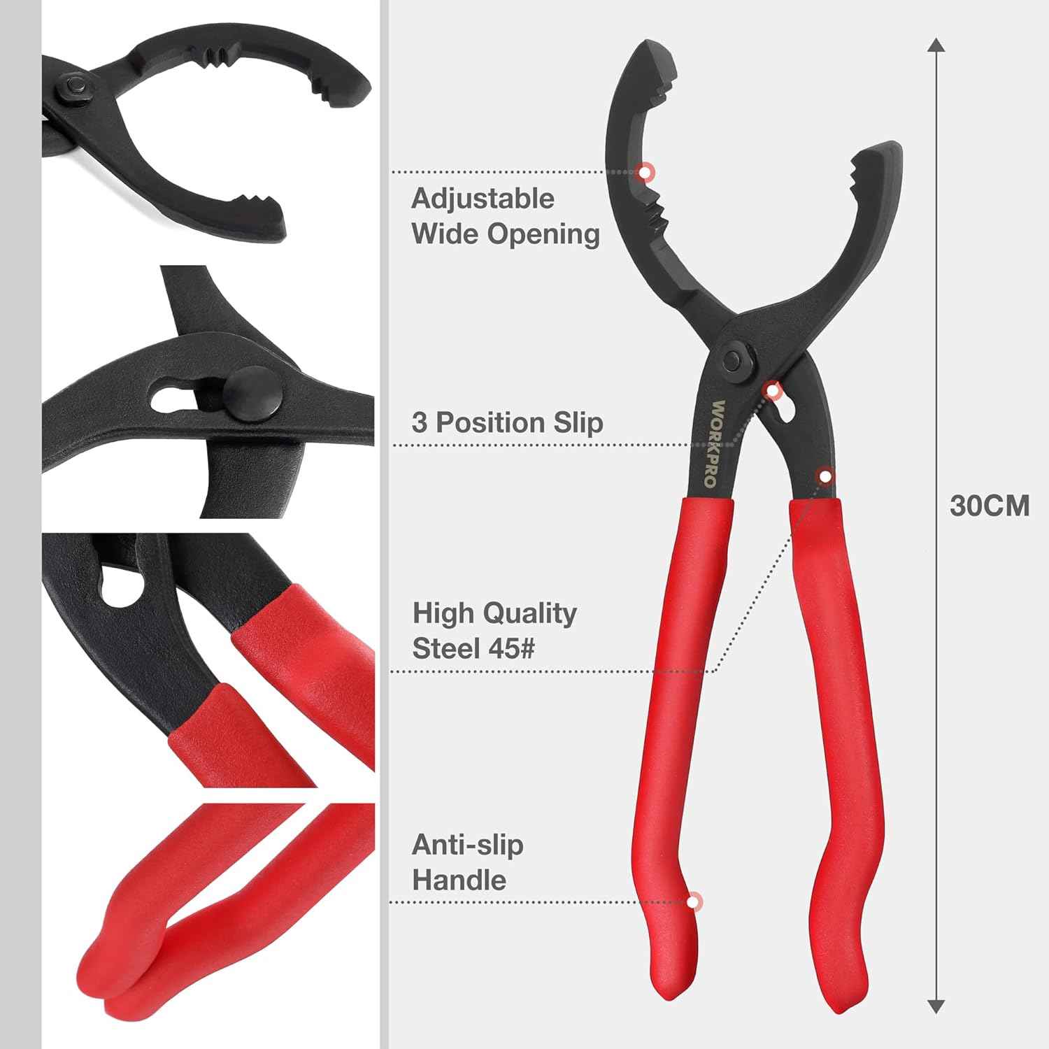 WORKPRO 12" Adjustable Oil Filter Pliers – Driveway Maintenance Tool, Removes Seized Filters Anywhere You Park